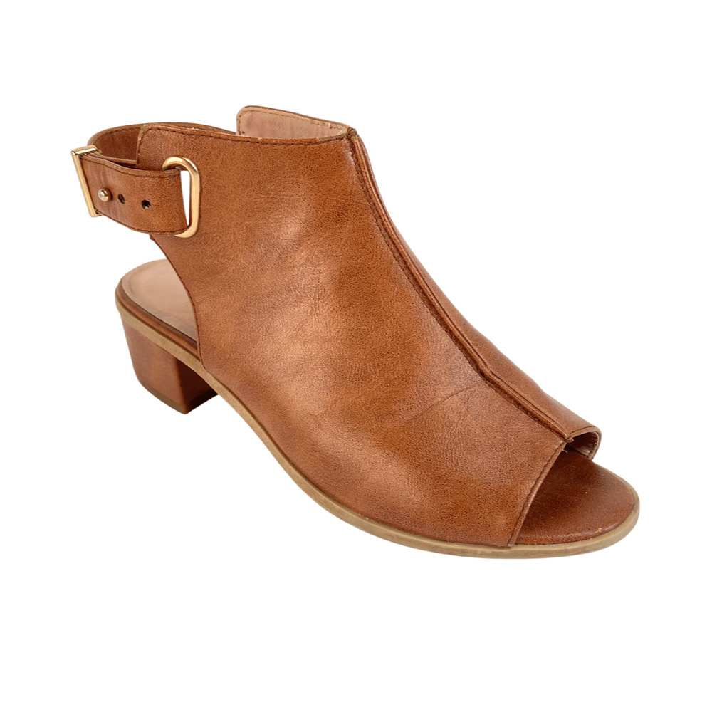 Topshop Vegan Leather Peeptoe Mule Camel Brown Low Heel EU 37